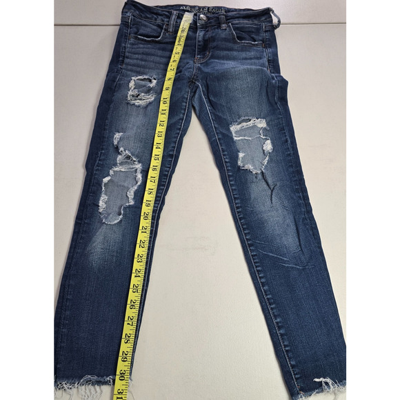 American Eagle Jegging Women's 4 Regular Blue Dark Wash Super Stretch X Distress - Picture 11 of 16